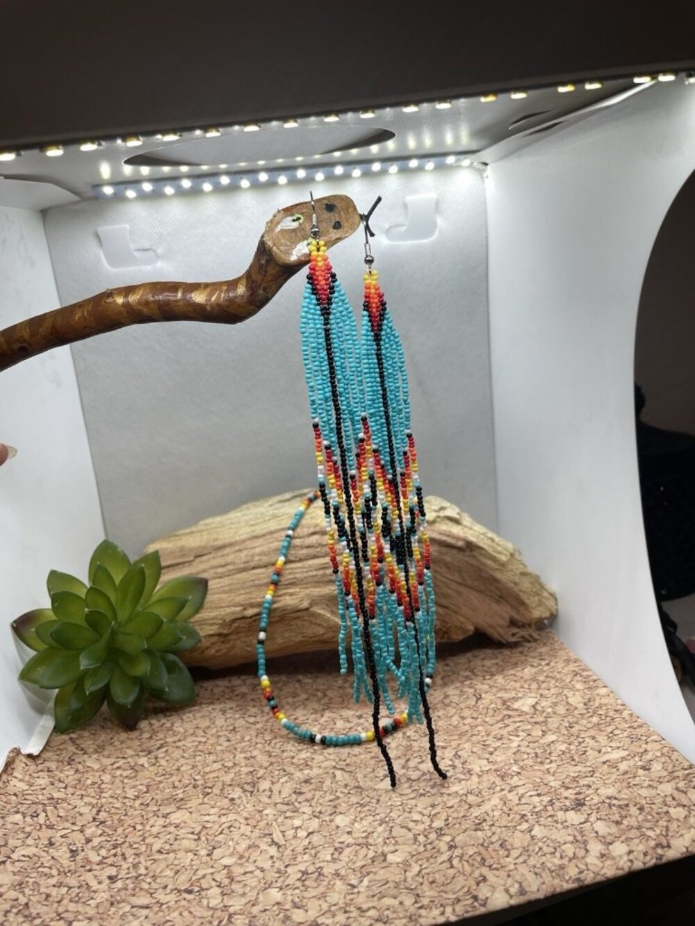 TURQUOISE 7" Handmade Earrings Fun Seed Bead Necklace Set Boho Choker Beach - Picture 4 of 7